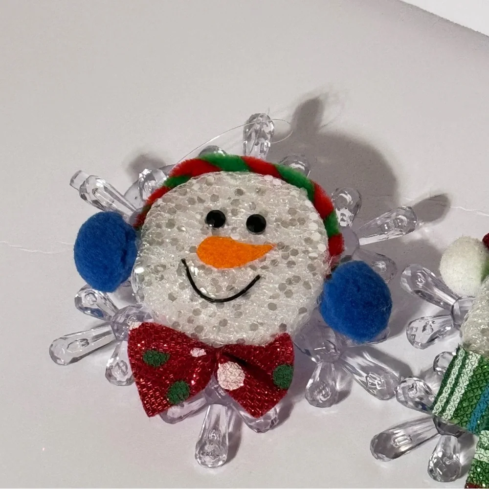 Pair of Snowmen on Snowflakes Plastic Hanging Christmas‎ Decor Suction Cup